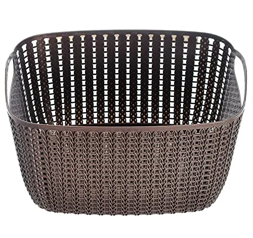 Kuber Industries Multiuses Large & Small M 30-25 Plastic Basket/Organizer With Lid- Set of 2 (Brown)