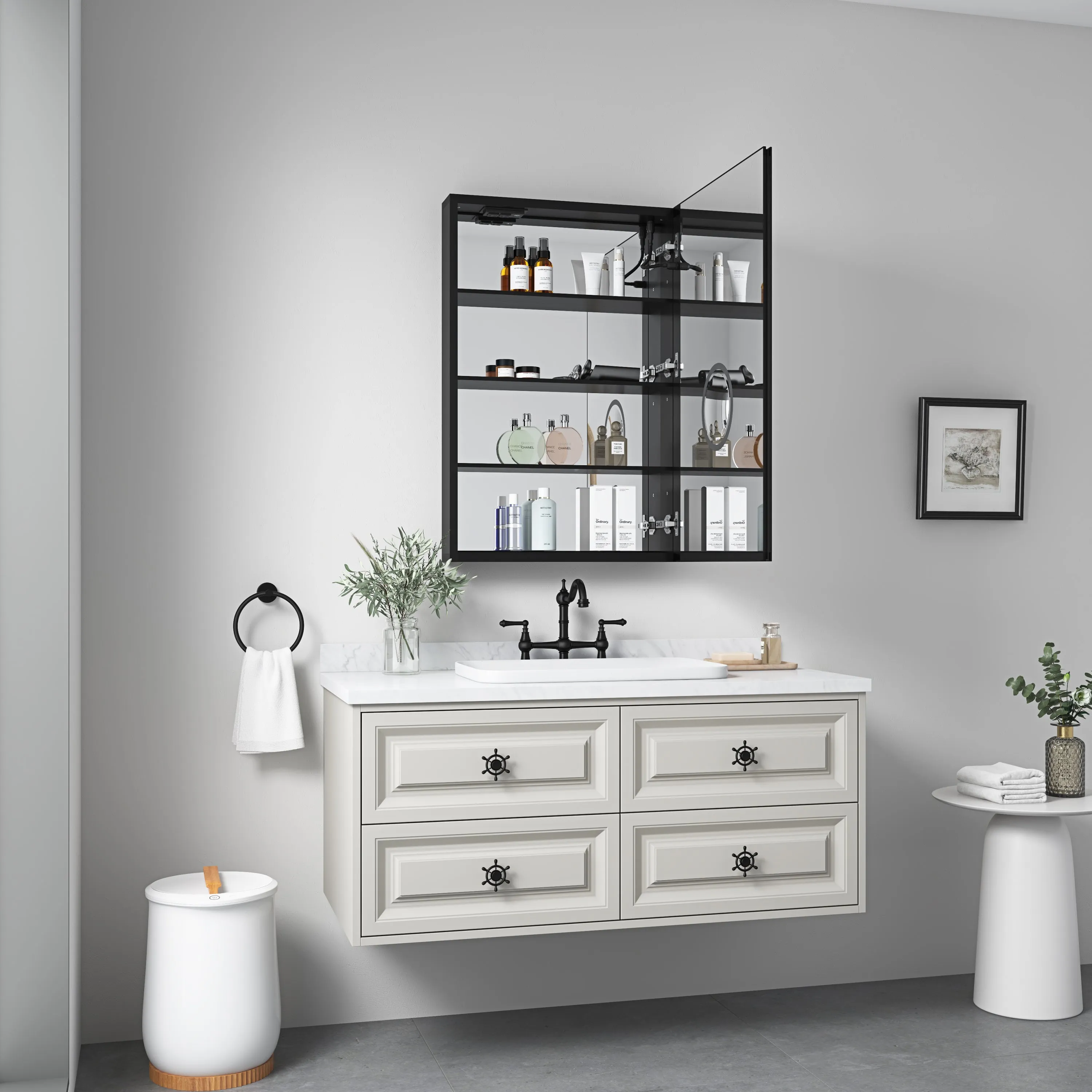 LED Lighted Bathroom Medicine Cabinet with Mirror, Surface Lighted Medicine Cabinet,Dimmable,Adjustable Shelves,Intelligent Switch Medicine Cabinet, Aluminum Frame,left opening door